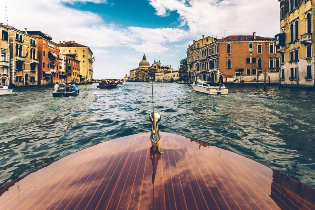 POV of being on a boat on the Grand Canal in Venice